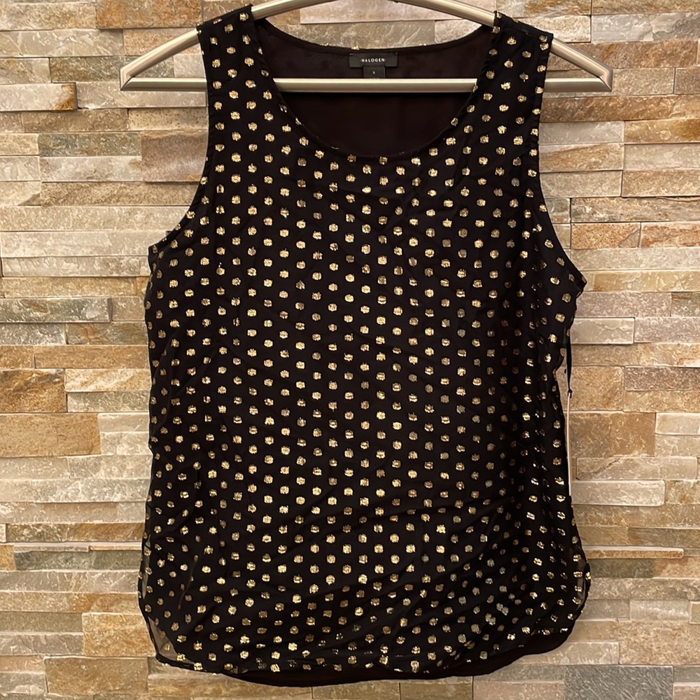 Women’s black and gold sparkly tank top by Halogen